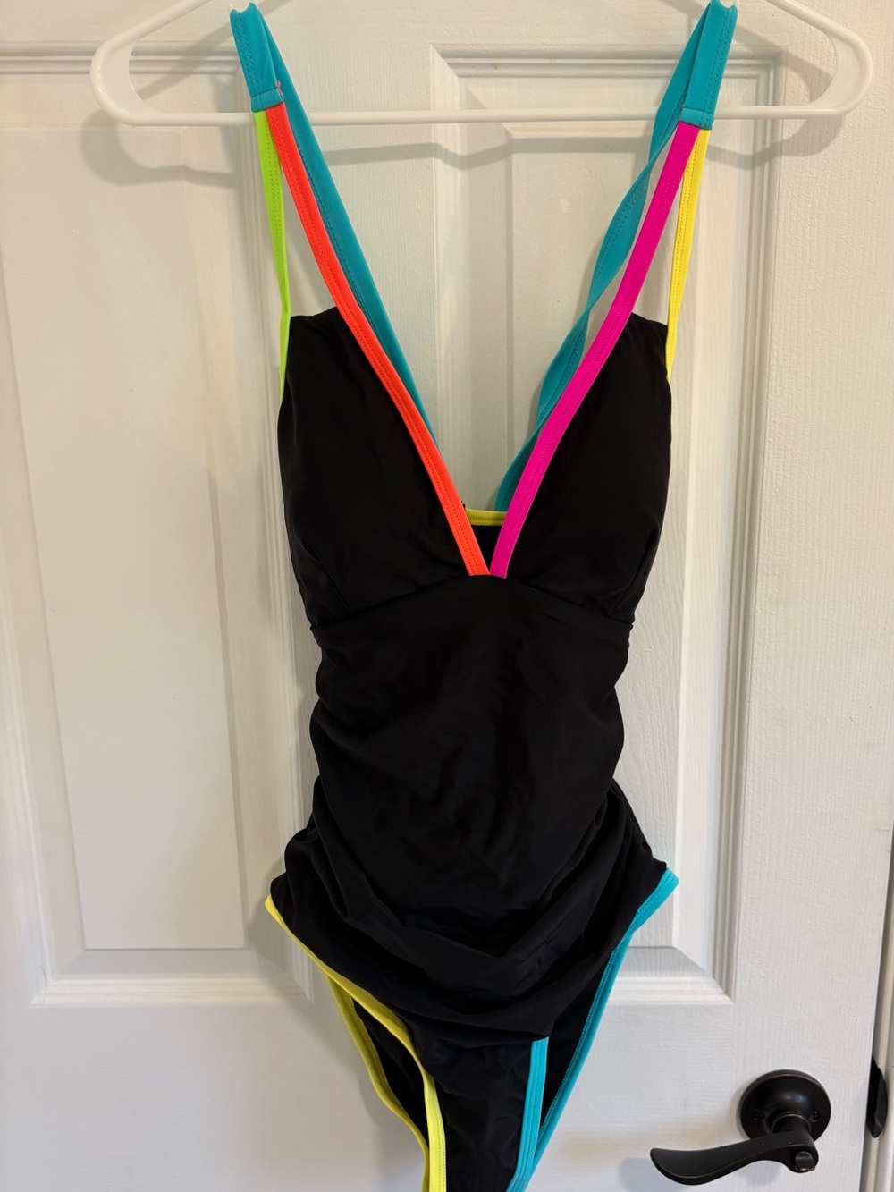 Women’s Black One-Piece Swimsuit with Neon Trim